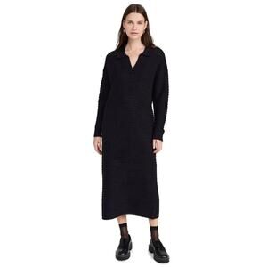 525 America Black Raya Solid Polo Knit Sweater Midi Collared Dress Tuckernuck
